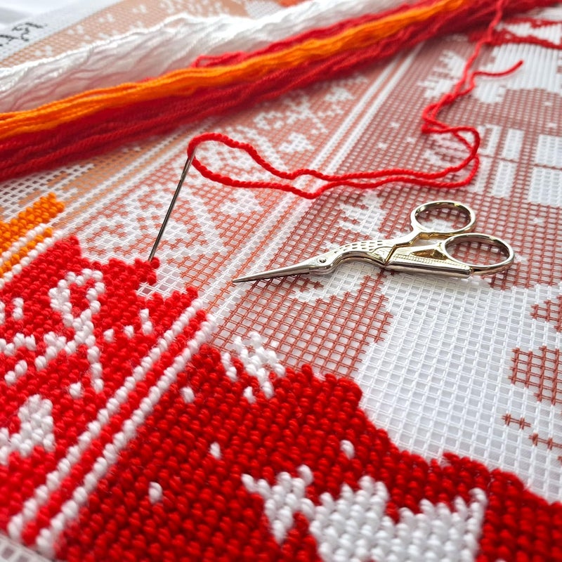 Brvsk Festive Embroidery Kit for Adults and Beginners — Scandinavian Christmas 16″ × 16″ with Clear, Precise Printed Design on Cotton Canvas; Includes 2 Needles, Yarn, and Easy-Read Chart - Image 2